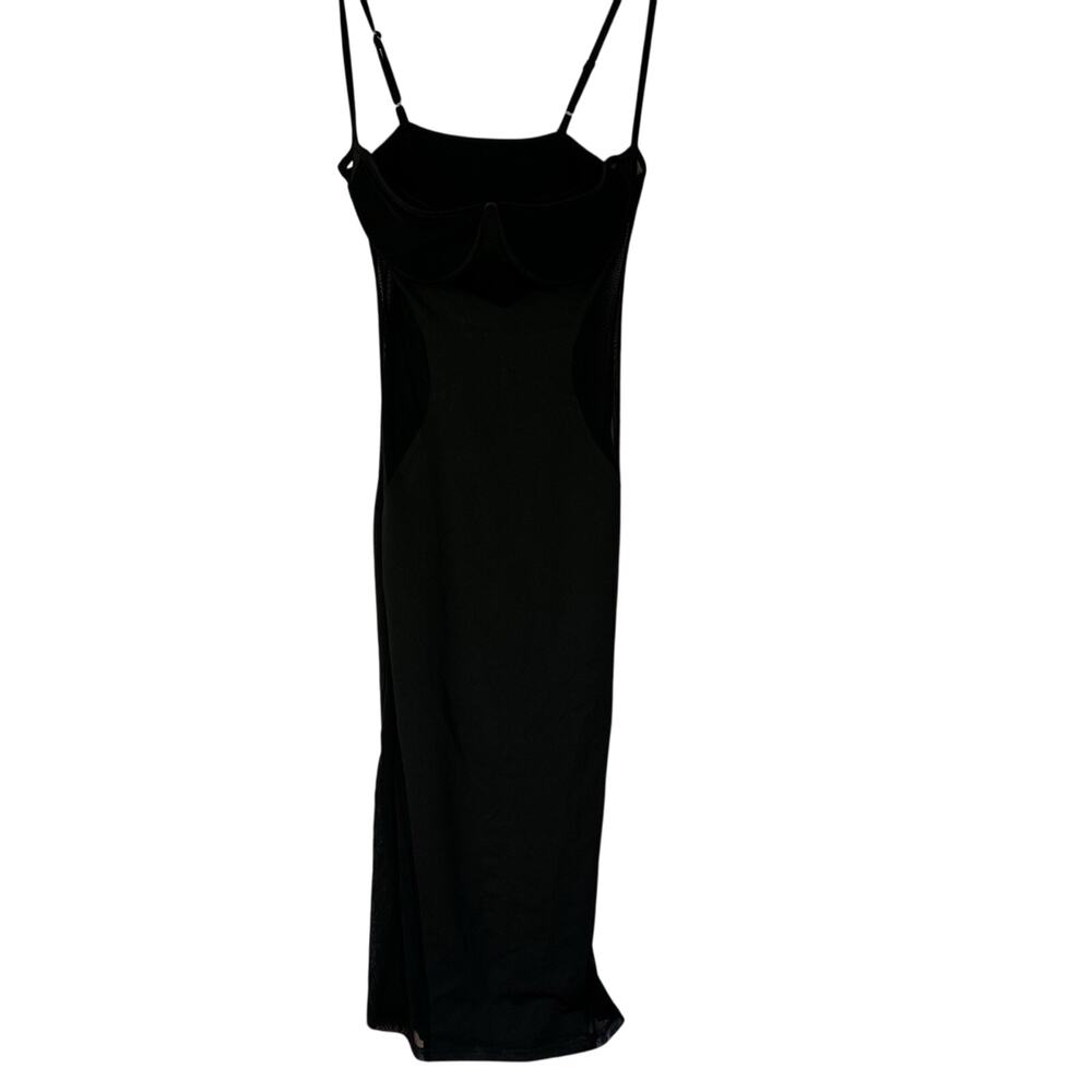 Micas Dress Womens Medium Black Sheer Sides Bodycon Midi Sleeveless Stretch New - Picture 1 of 10